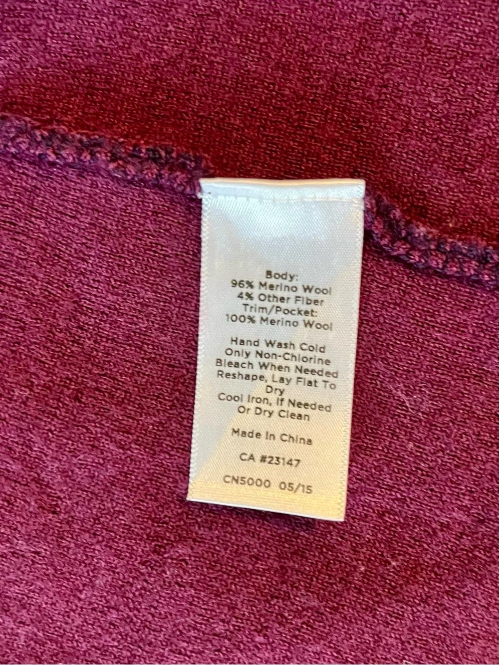 Talbots Open Front Merino Wool Cardigan in Plum, Magenta Interior, Slant Pockets